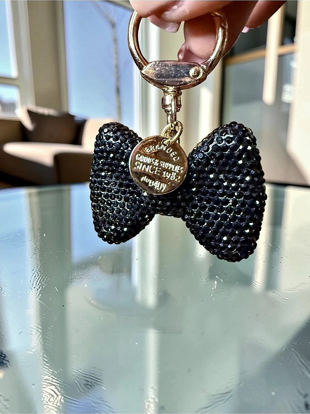 Black Bling Sequin Bow Keychain
